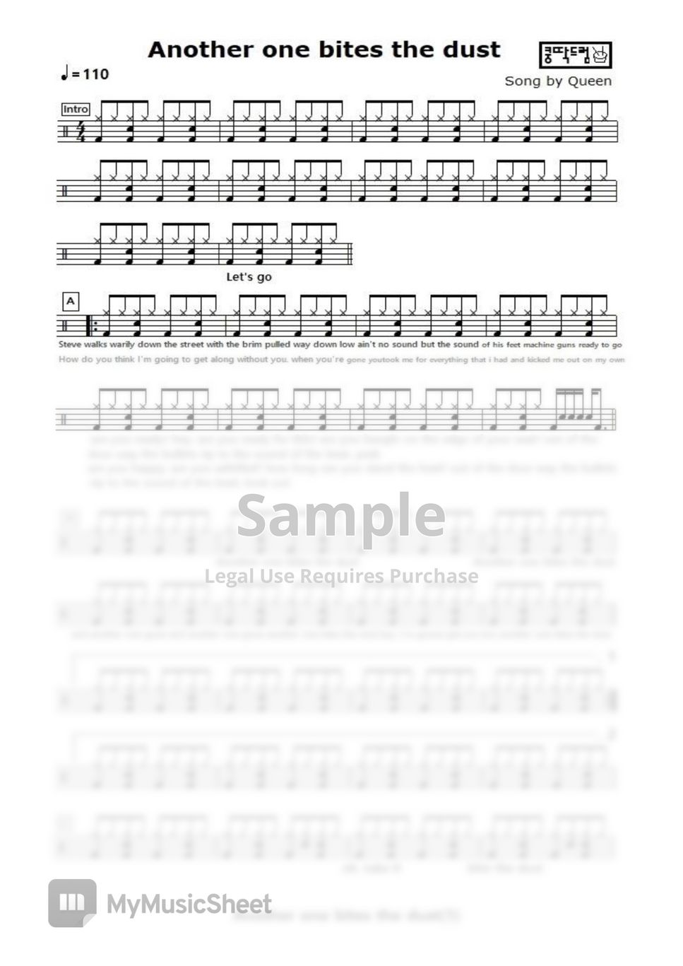 Another One Bites The Dust - Queen - Drum Sheet Music