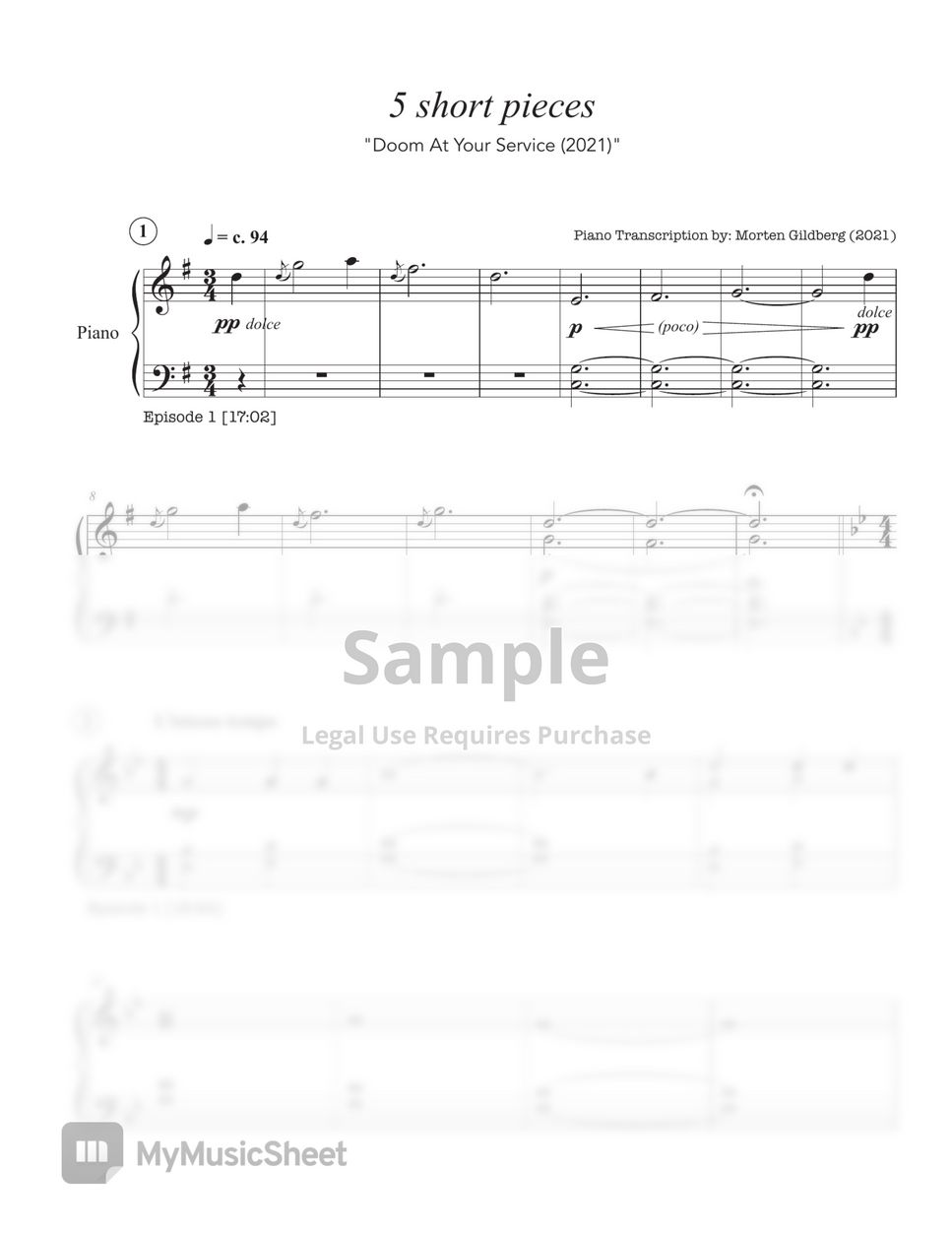 Doom At Your Service (2021) - (어느 날 우리 집 현관으로 멸망이 들어왔다) BGM - '5 short pieces' - piano arrangement by Morten Gildberg