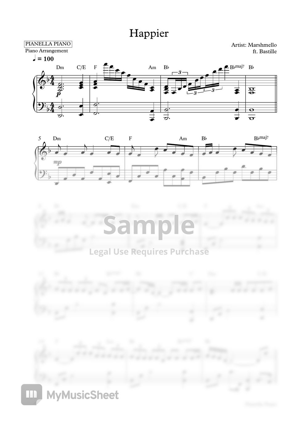 Marshmello - Happier (Piano Sheet) by Pianella Piano