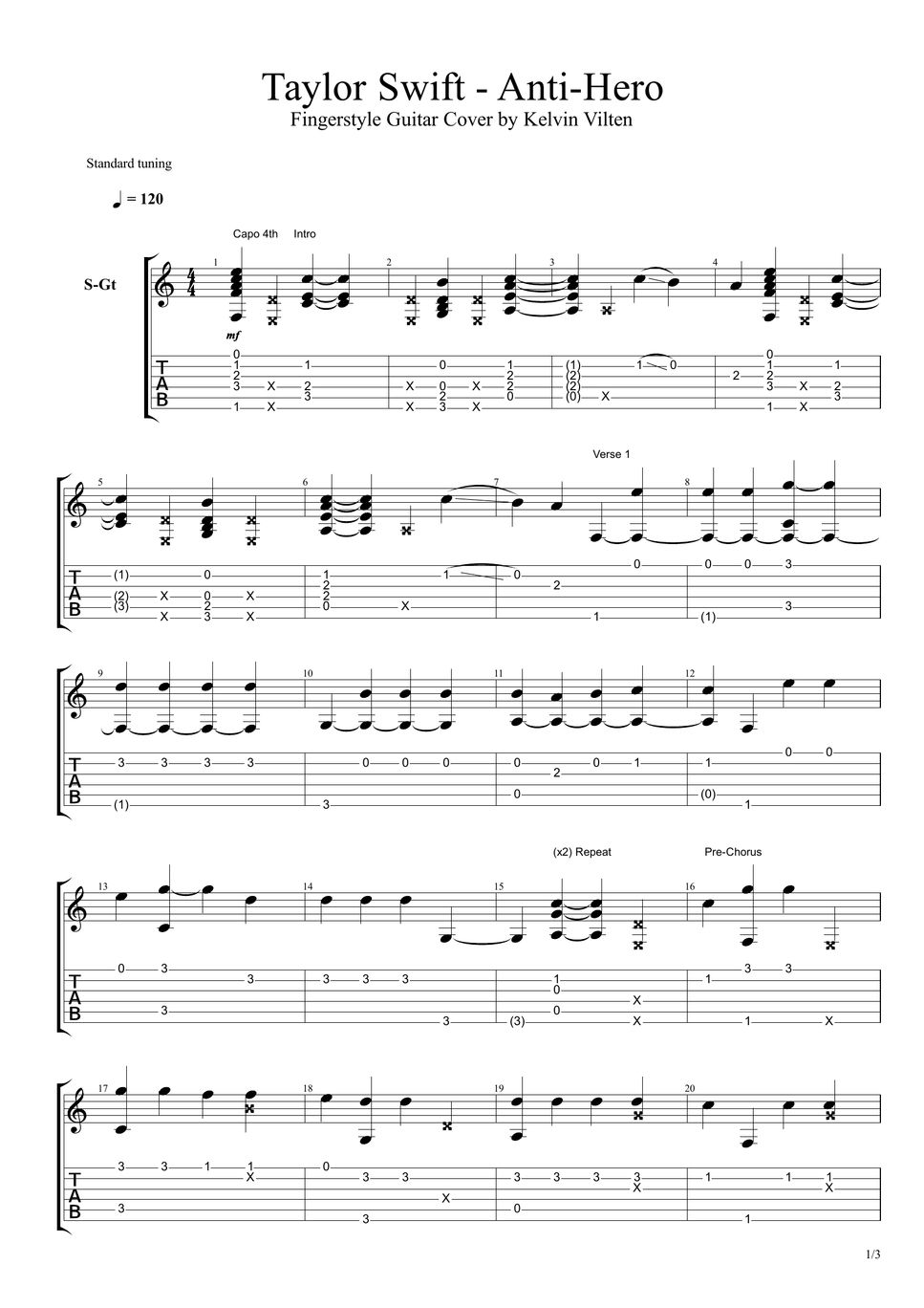 Taylor Swift AntiHero Sheet by Kelvin Vilten