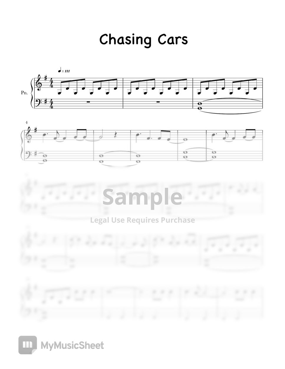 Chasing Cars Sheet Music, Snow Patrol