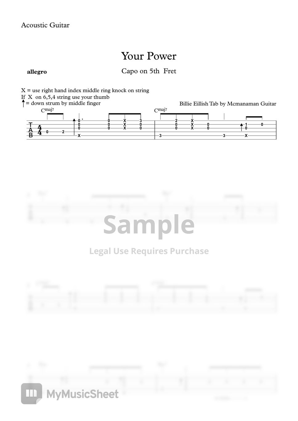 Billie Eilish Your power Tab Sheets by Mcmanaman guitar