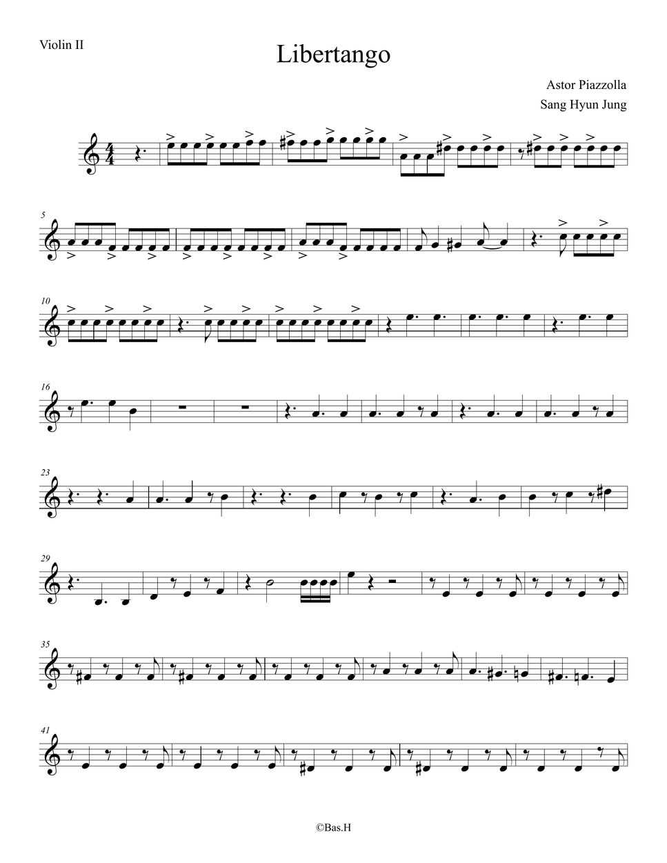 Astor Piazzolla Libertango (Flute, String Quintet) 楽譜 by