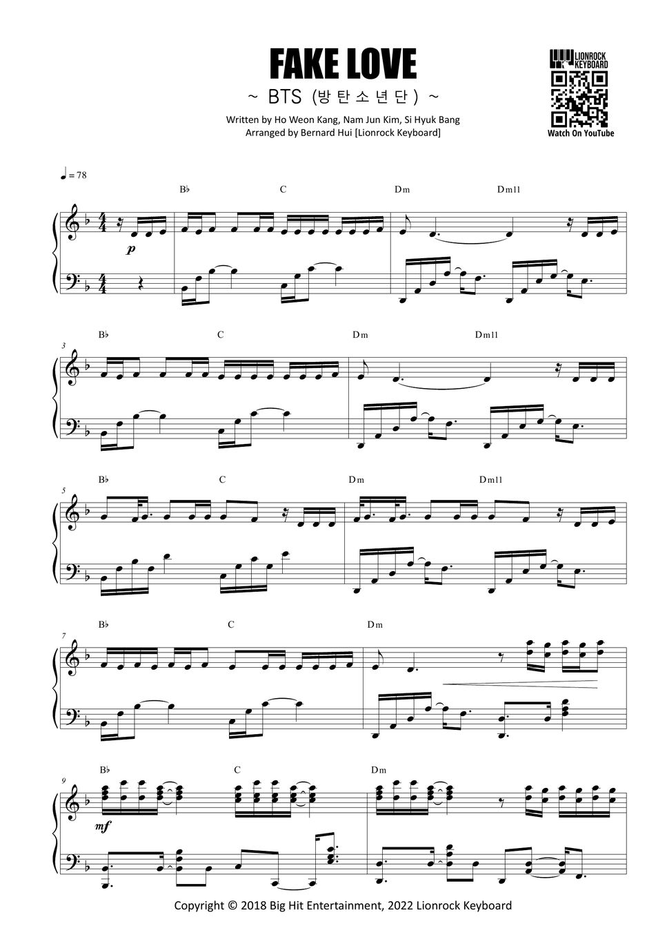 BTS FAKE LOVE Sheets by Bernard Hui