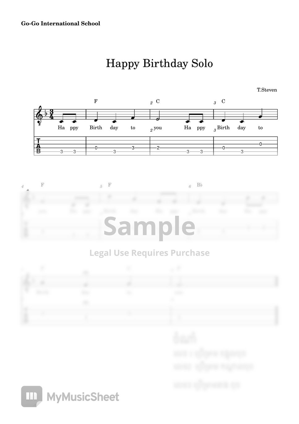 Seavvin Happy Birthday (Fingerstyle) Sheets by Seavvin Pich