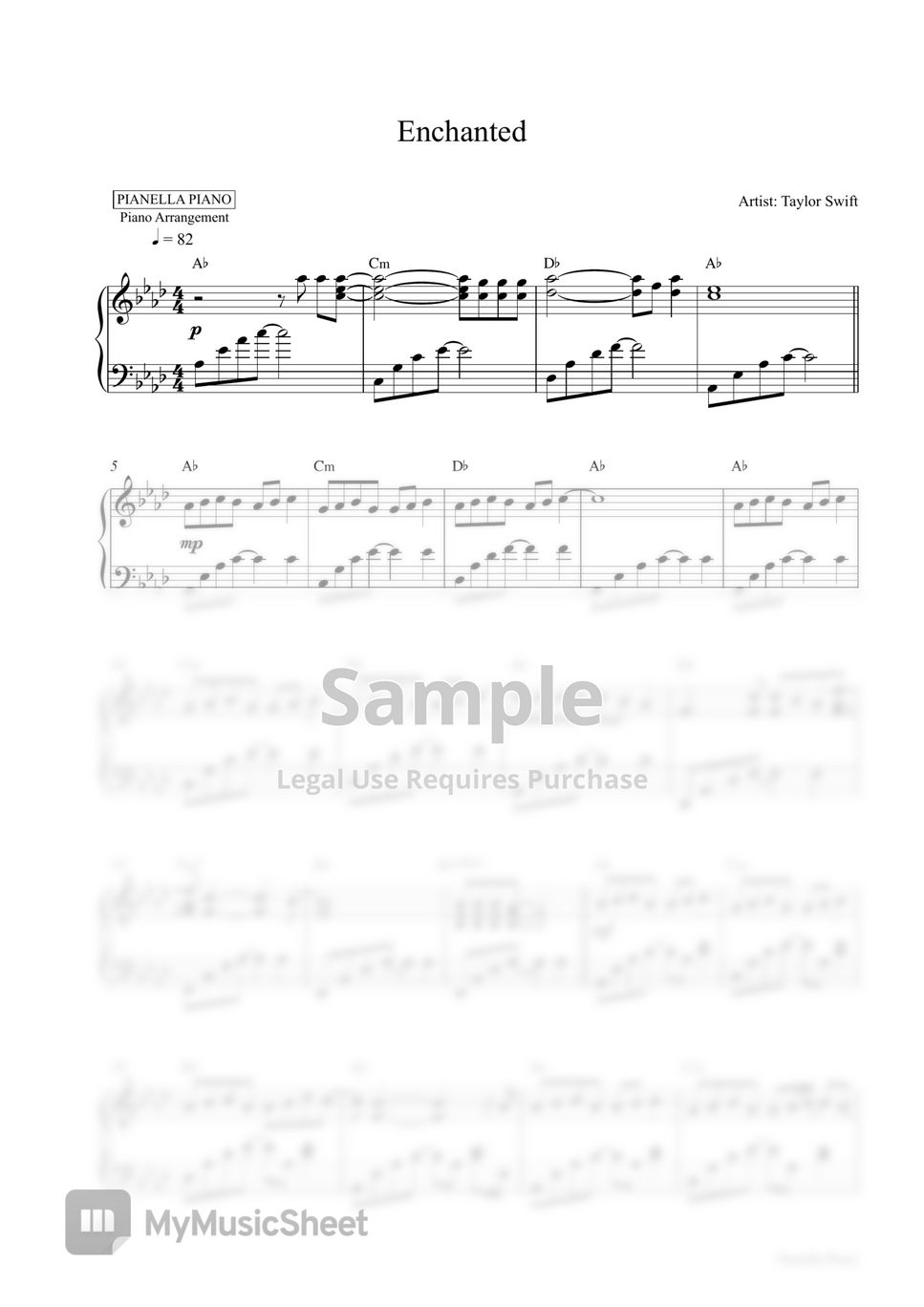 Taylor Swift - Enchanted (Piano Sheet) by Pianella Piano