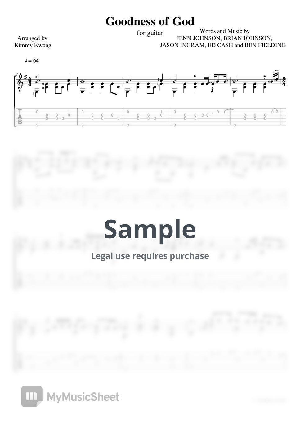 Bethel Music - Goodness of God (for guitar Tab) Tab + 1staff by Kimmy Kwong