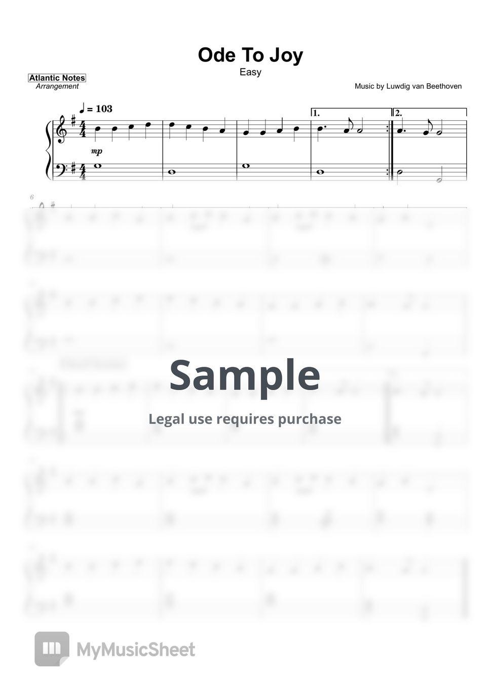 Beethoven ode to joy sheets by atlantic notes