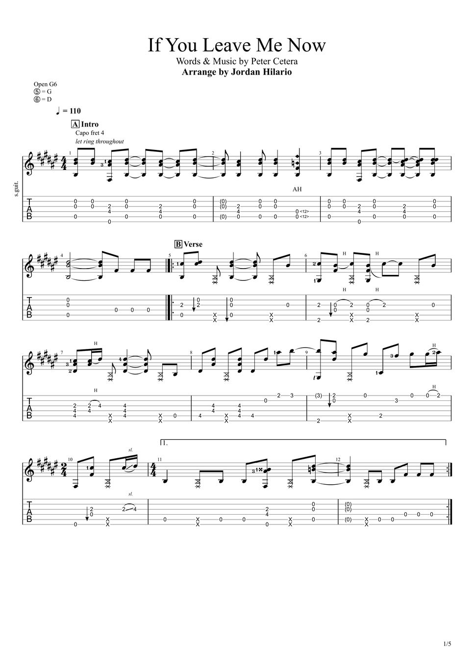 Peter cetera if you leave me now fingerstyle guitar by jordan