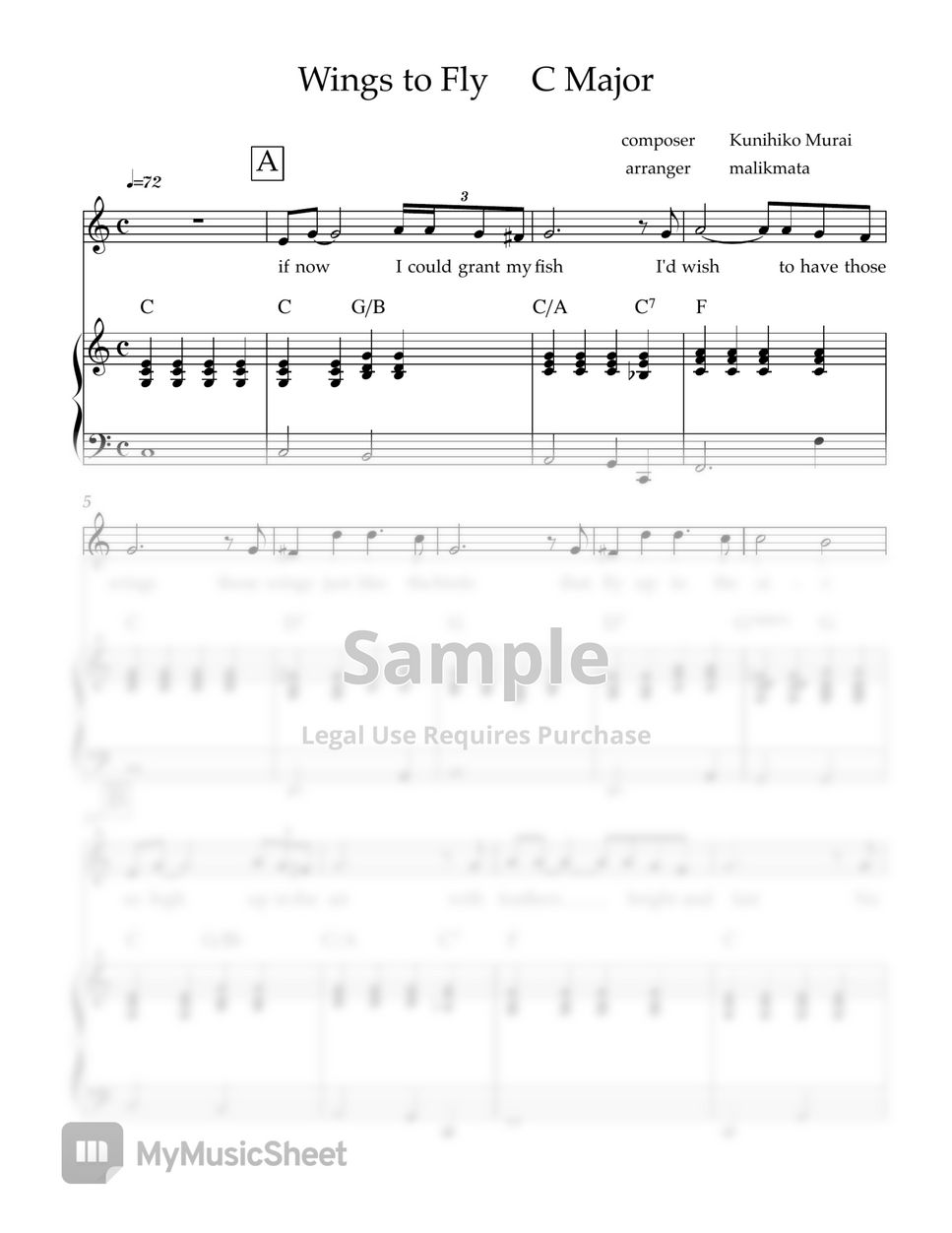 Kunihiko murai wings to fly key in c partitura by malikmata