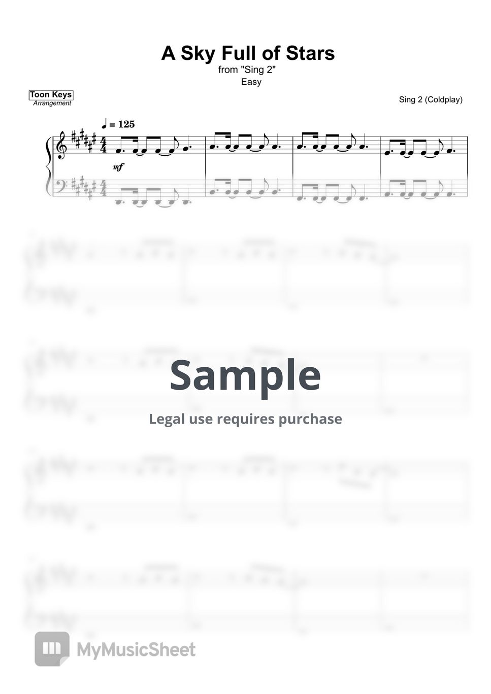 Coldplay a sky full of stars from sing 2 sheet music by toon keys