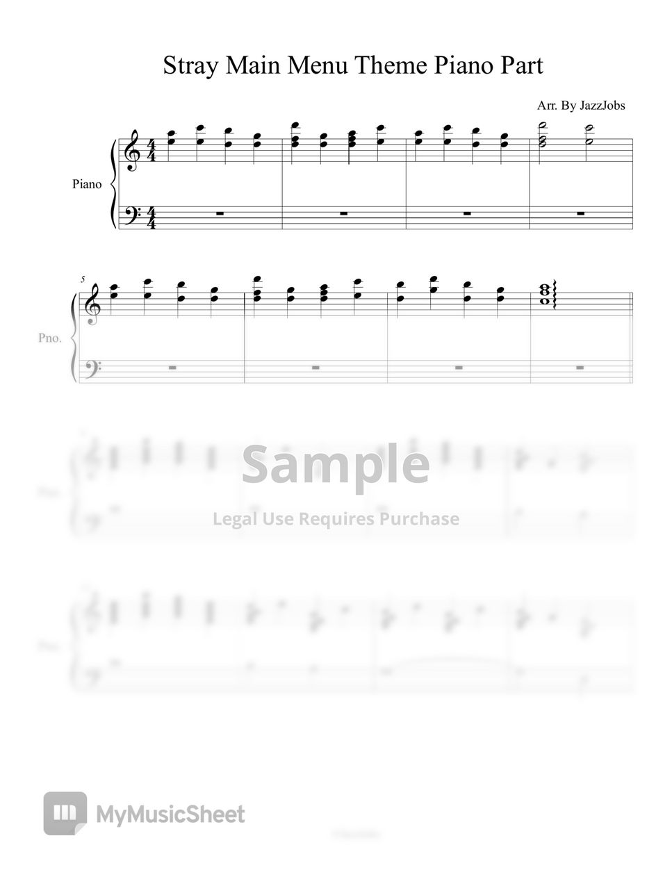 Stray - Stray(스트레이)Main Menu Theme Piano Part 메인 메뉴 테마 피아노 악보 by JazzJobs