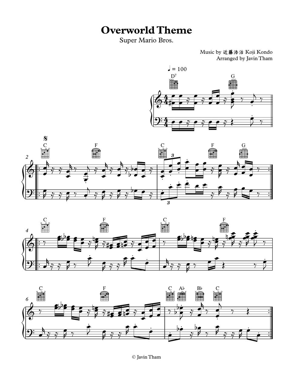 Super Mario Bros Overworld Theme Main Theme Sheets By Javin Tham 5702