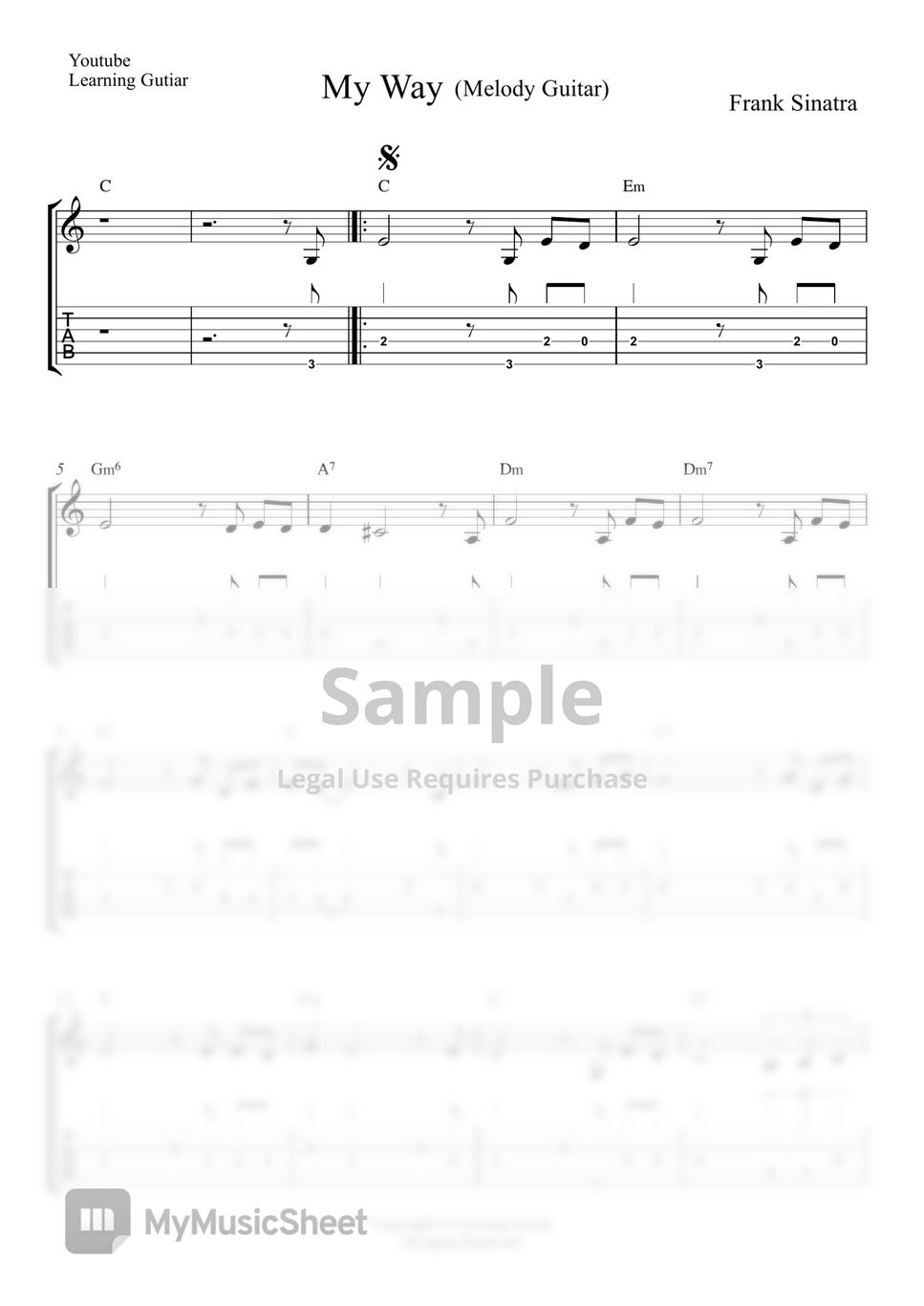 Frank Sinatra - My Way (Guitar Chord& TAB) Sheets by Learning Guitar