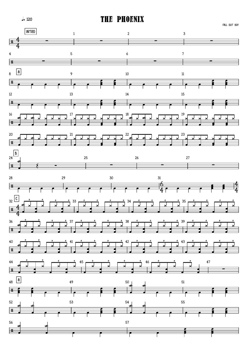 Fall Out Boy The Phoenix drum Score Sheets By Anidrum
