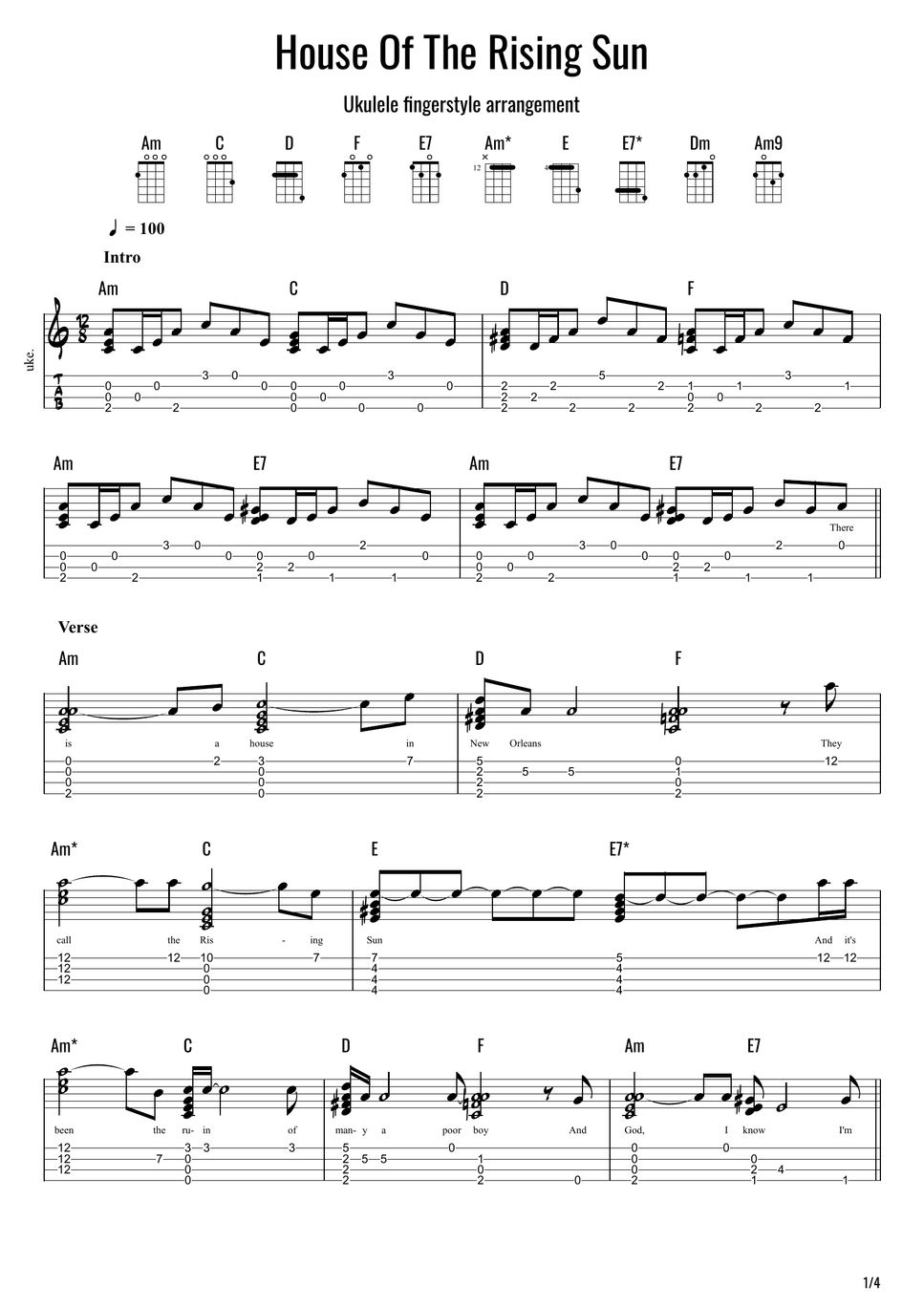 The Animals House Of The Rising Sun (Fingerstyle) Sheet by Vasko