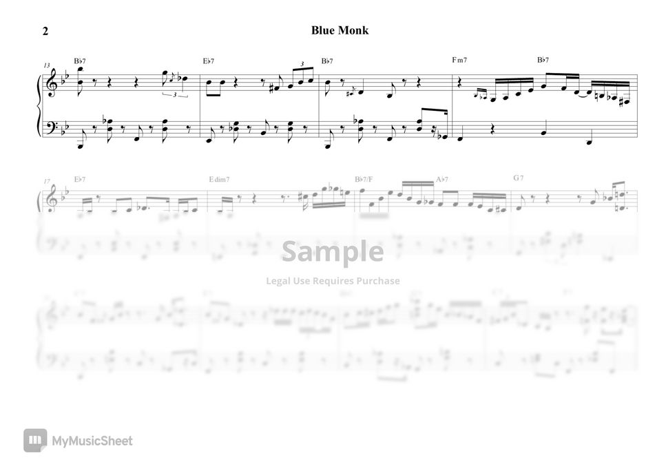 Thelonious Monk - Blue Monk (Bb Blues) Sheets By Daeyoun Kim