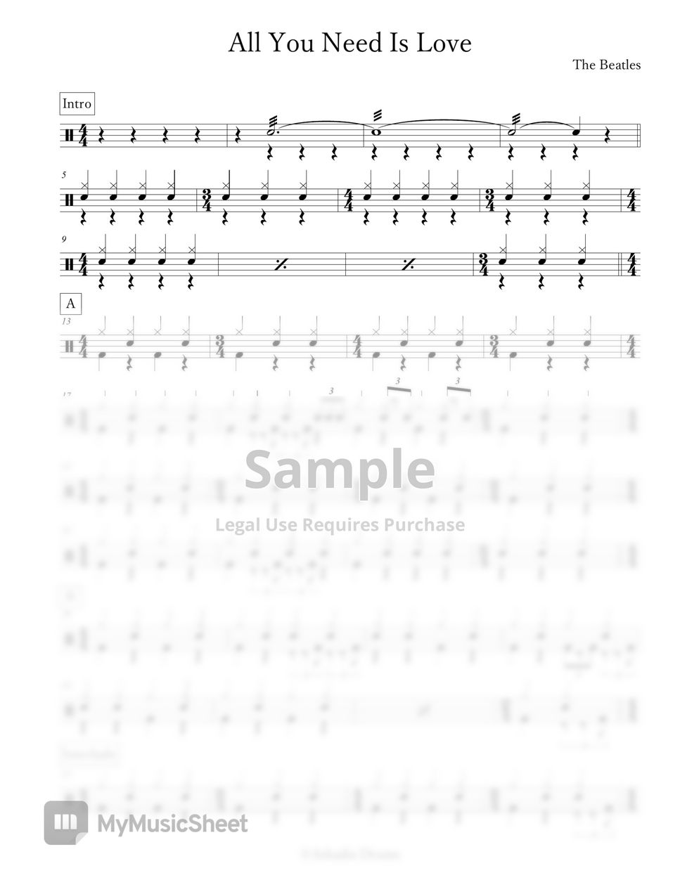 The Beatles All You Need Is Love Sheets by Arkadia Drums