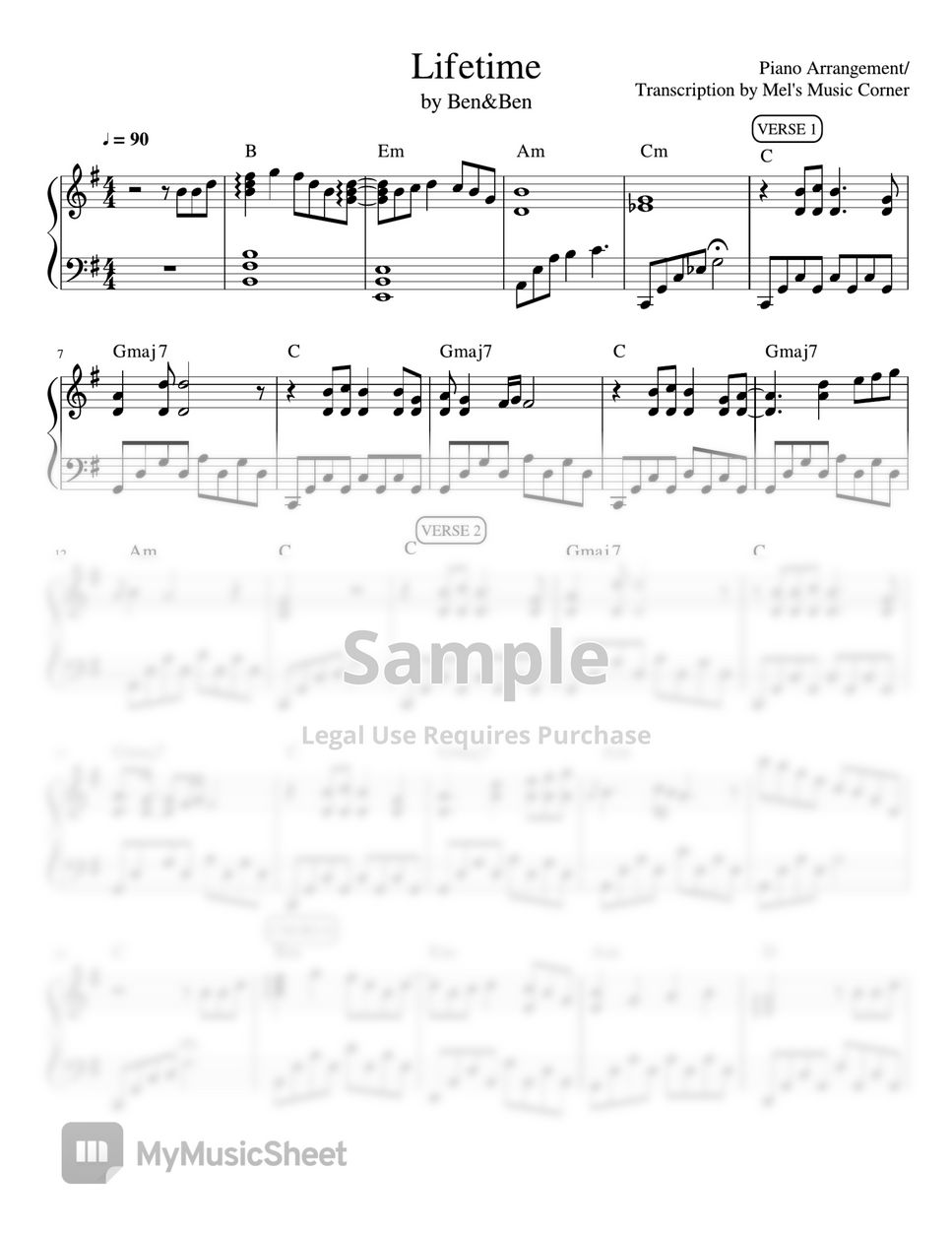 Ben&Ben - Lifetime (piano sheet music) by Mel's Music Corner