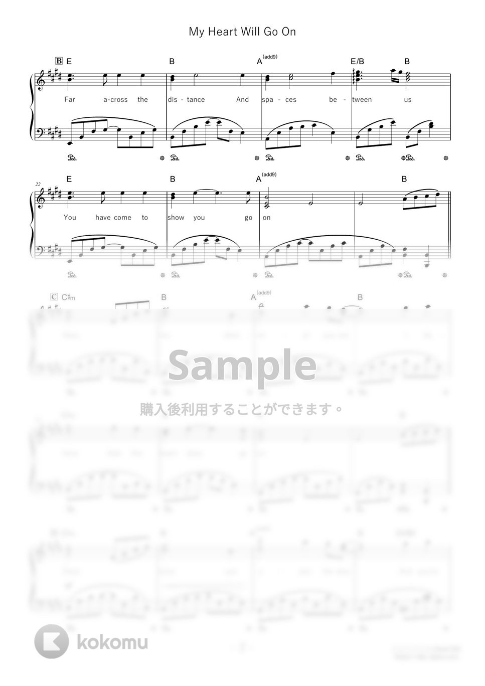 Celine Dion - My Heart Will Go On (難易度:★★★★☆/歌詞・コード・ペダル付き/映画『タイタニック』主題歌) by Dさん