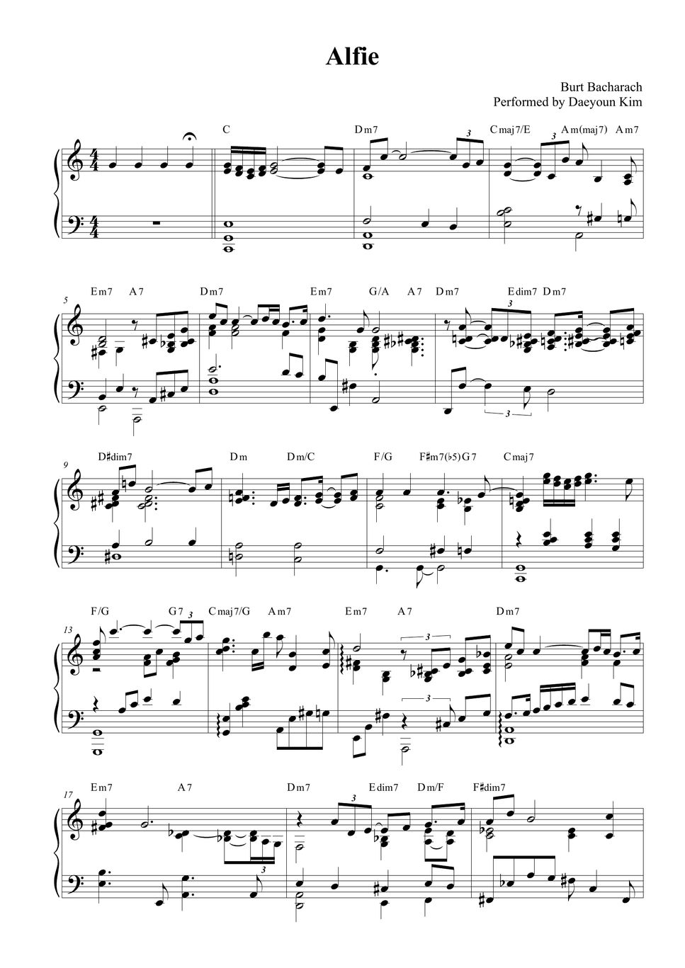 Burt Bacharach Alfie (Ballad Jazz Piano ver.) 악보 by Daeyoun Kim