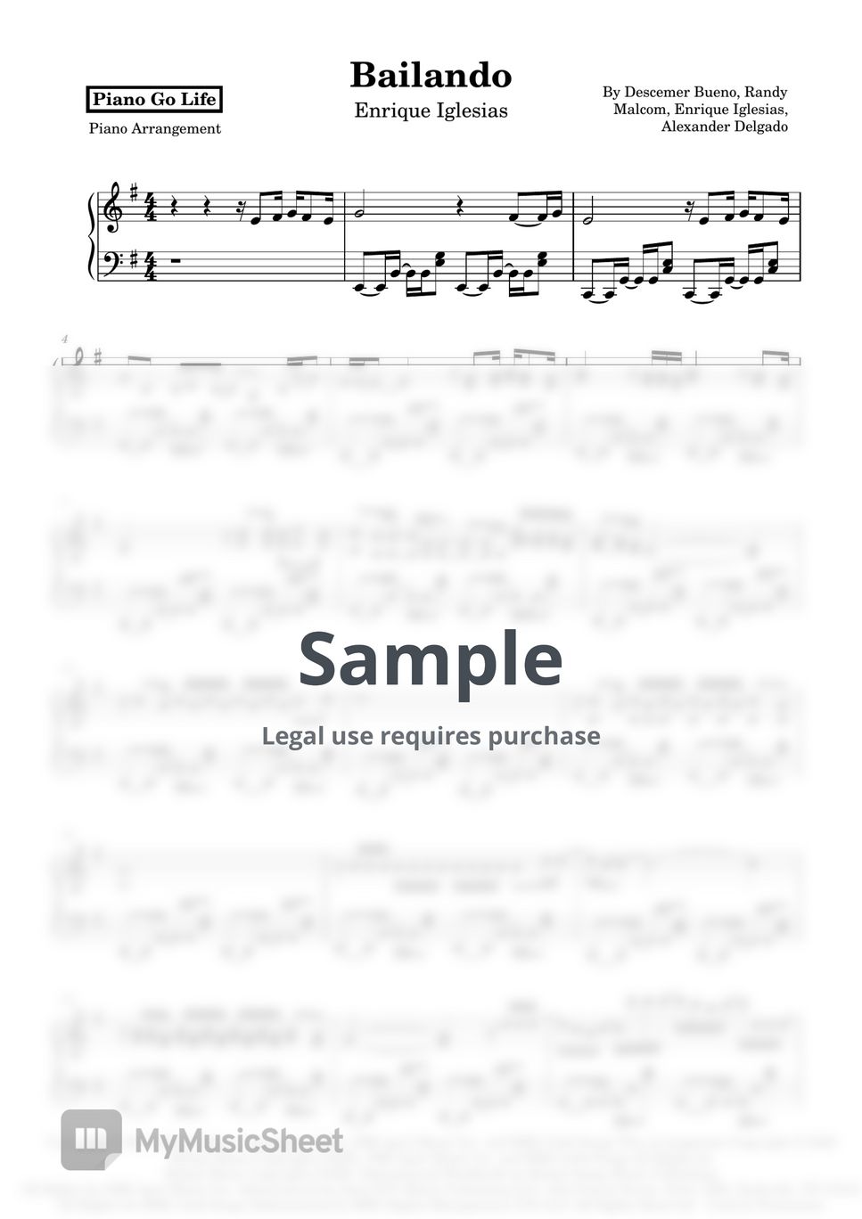 Enrique Iglesias Bailando Sheets by Piano Go Life