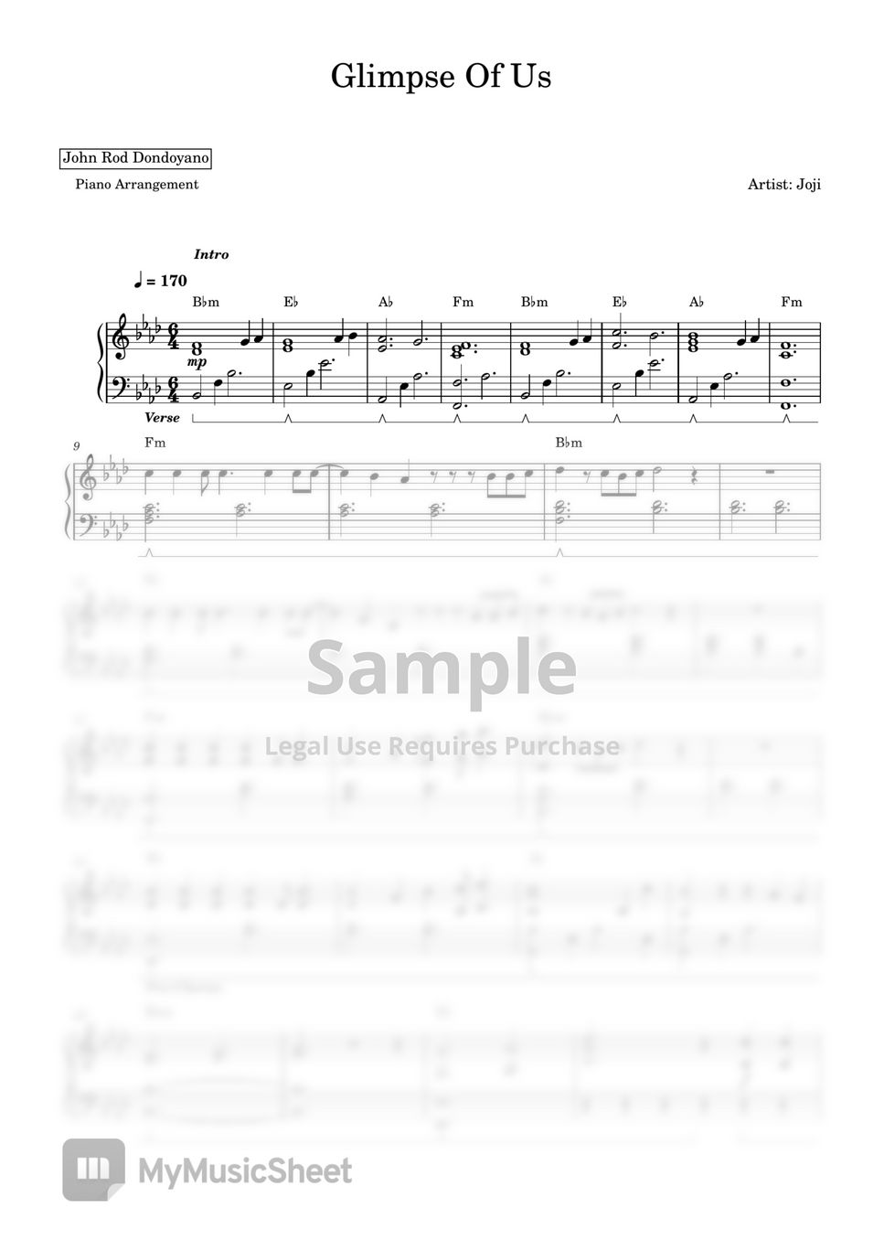 Joji - Glimpse Of Us (PIANO SHEET) by John Rod Dondoyano