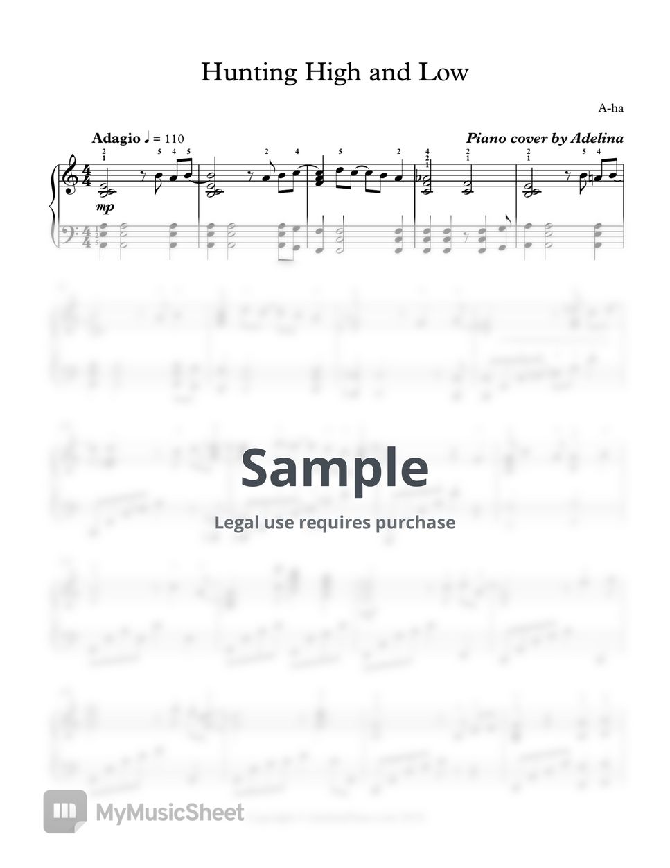 a-ha HUNTING HIGH AND LOW バンドスコア　楽譜 Hunting high and low - a-ha Sheet Music with Chords for