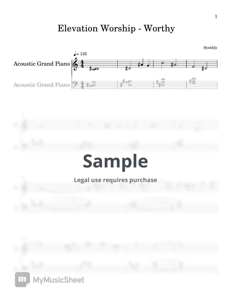Elevation Worship - Worthy (EASY PIANO SHEET) by Synthly