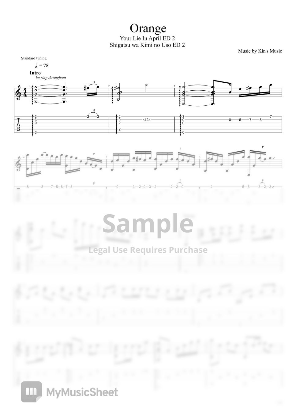 Orange your lie in april easy guitar fingerstyle for beginner