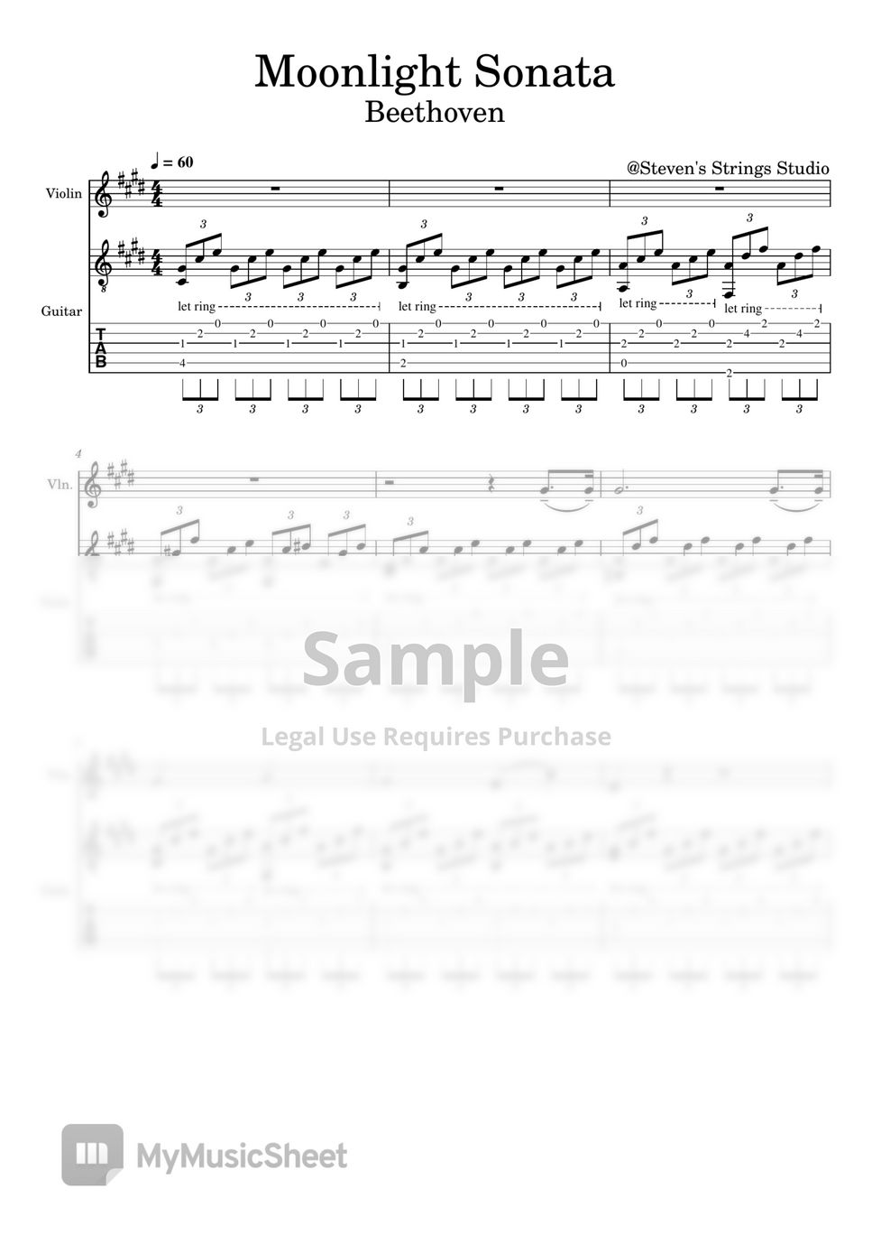 Ludwig van Beethoven - Moonlight Sonata mov.1 : Adagio sostenuto (Violin Guitar Duet) by Steven's Strings Studio