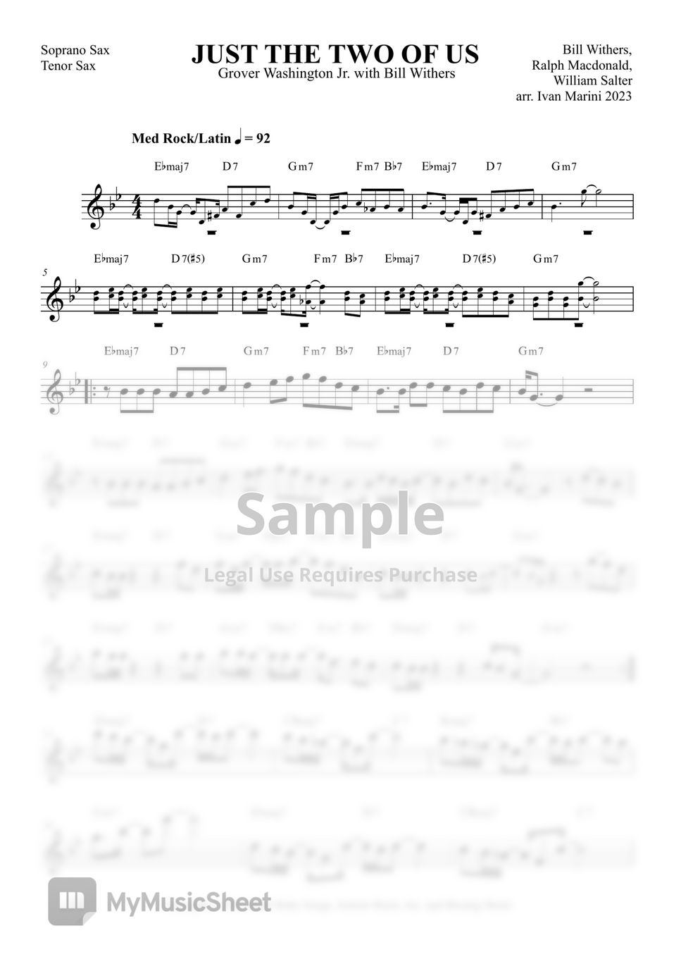 Just The Two Of Us by Bill Withers - Tenor Saxophone - Digital Sheet Music