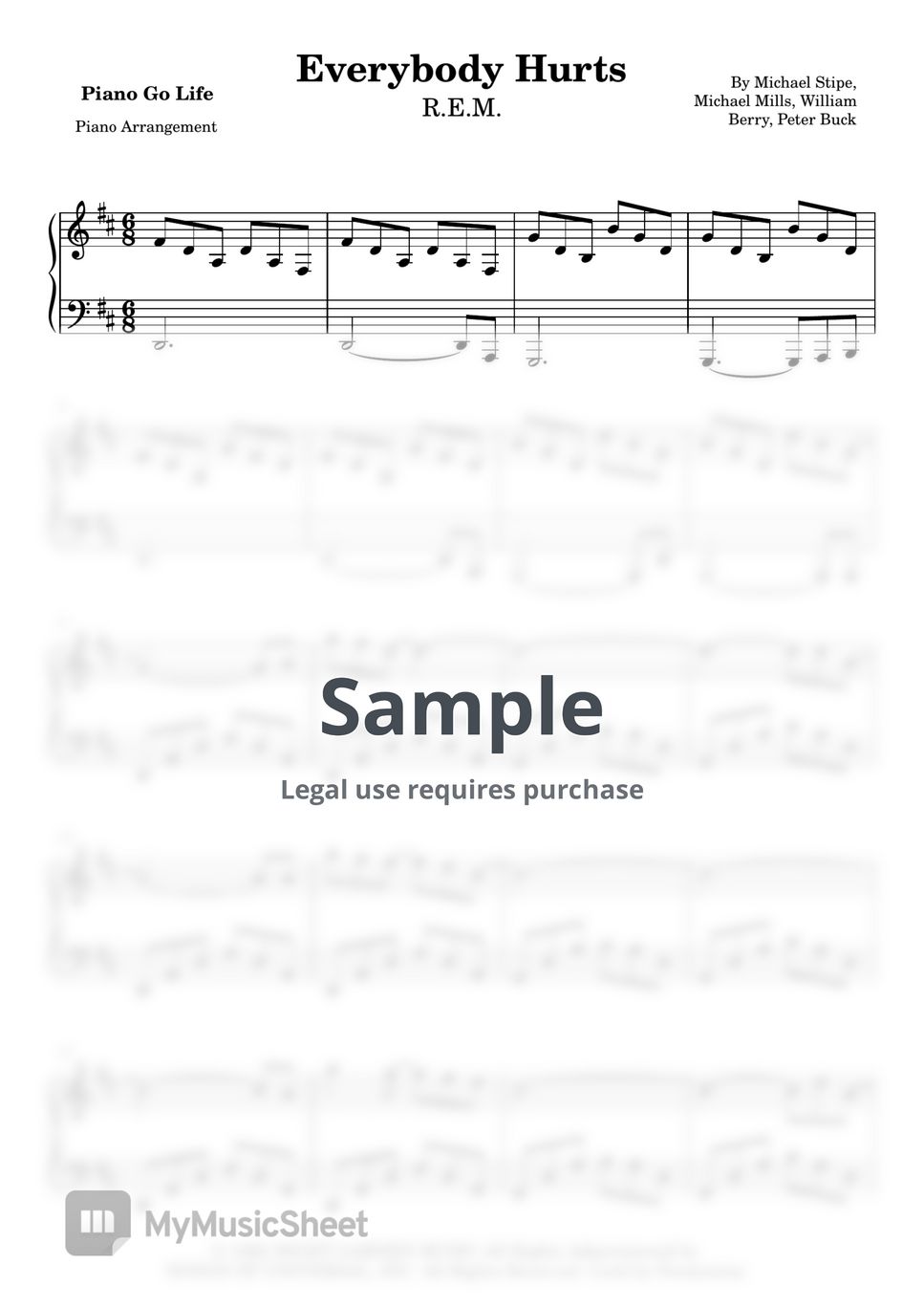 R.E.M. Everybody Hurts Sheets by Piano Go Life