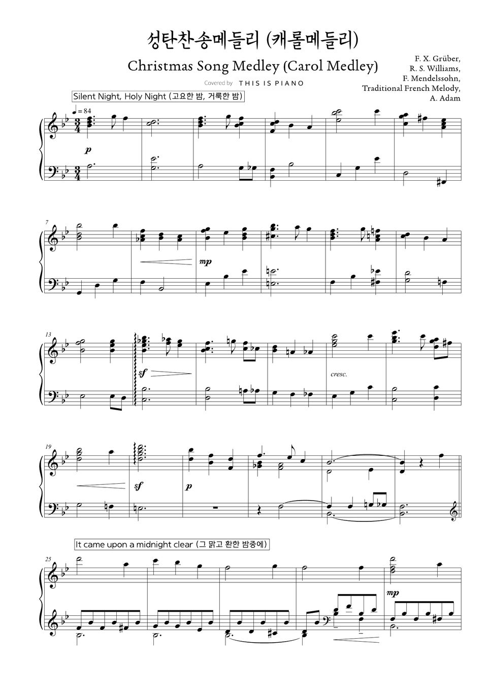 Carol Christmas Song Medley (Easy Version) Sheets by THIS IS PIANO