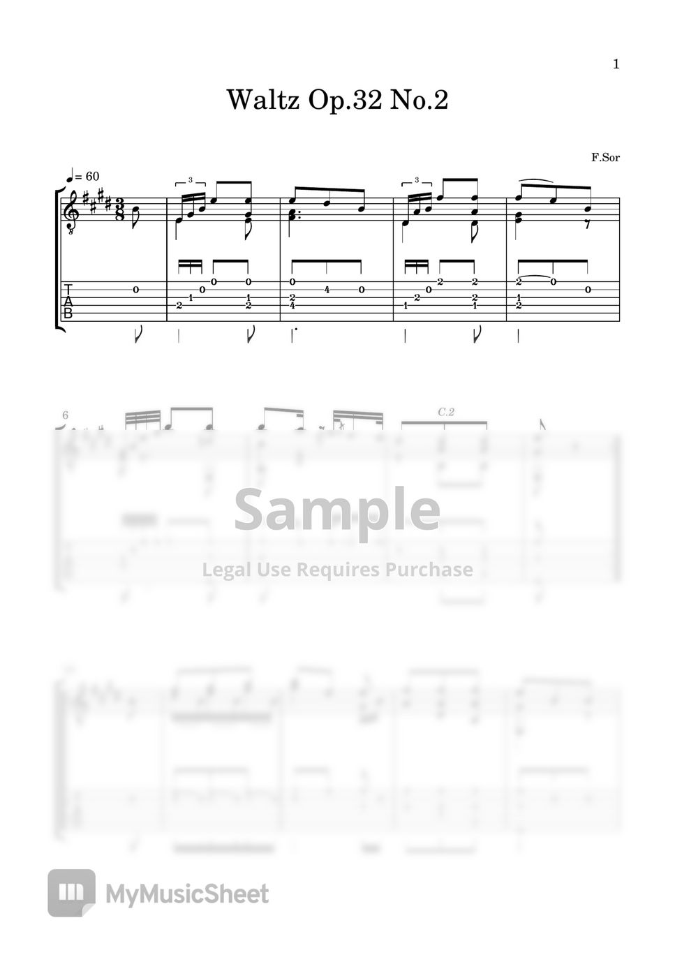 fernando-sor-op-32-no-2-waltz-tab-1staff-by-lemontree