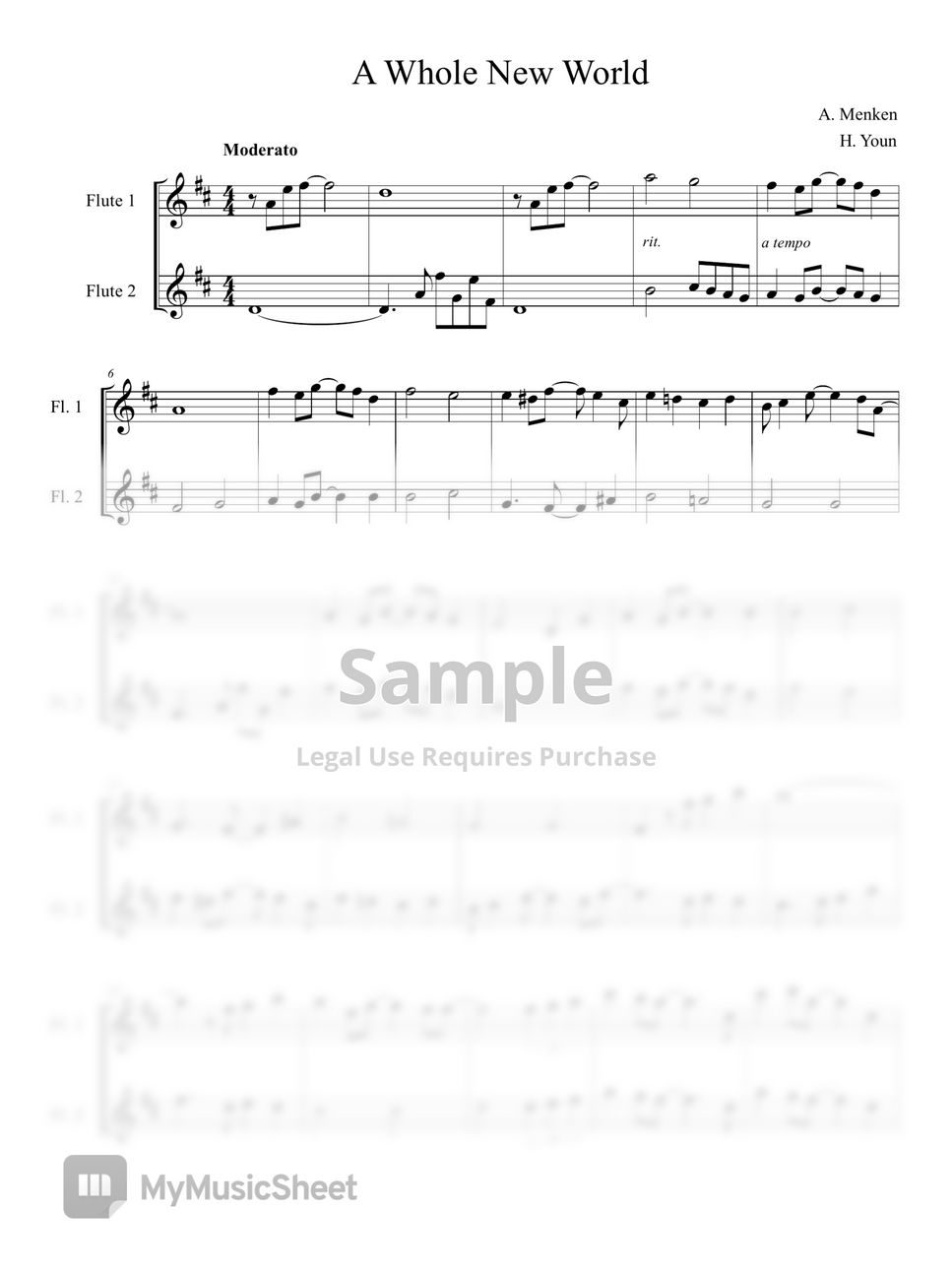 A. Menken A Whole New World (투플룻 편곡(Two Flute) Sheets by 연효정