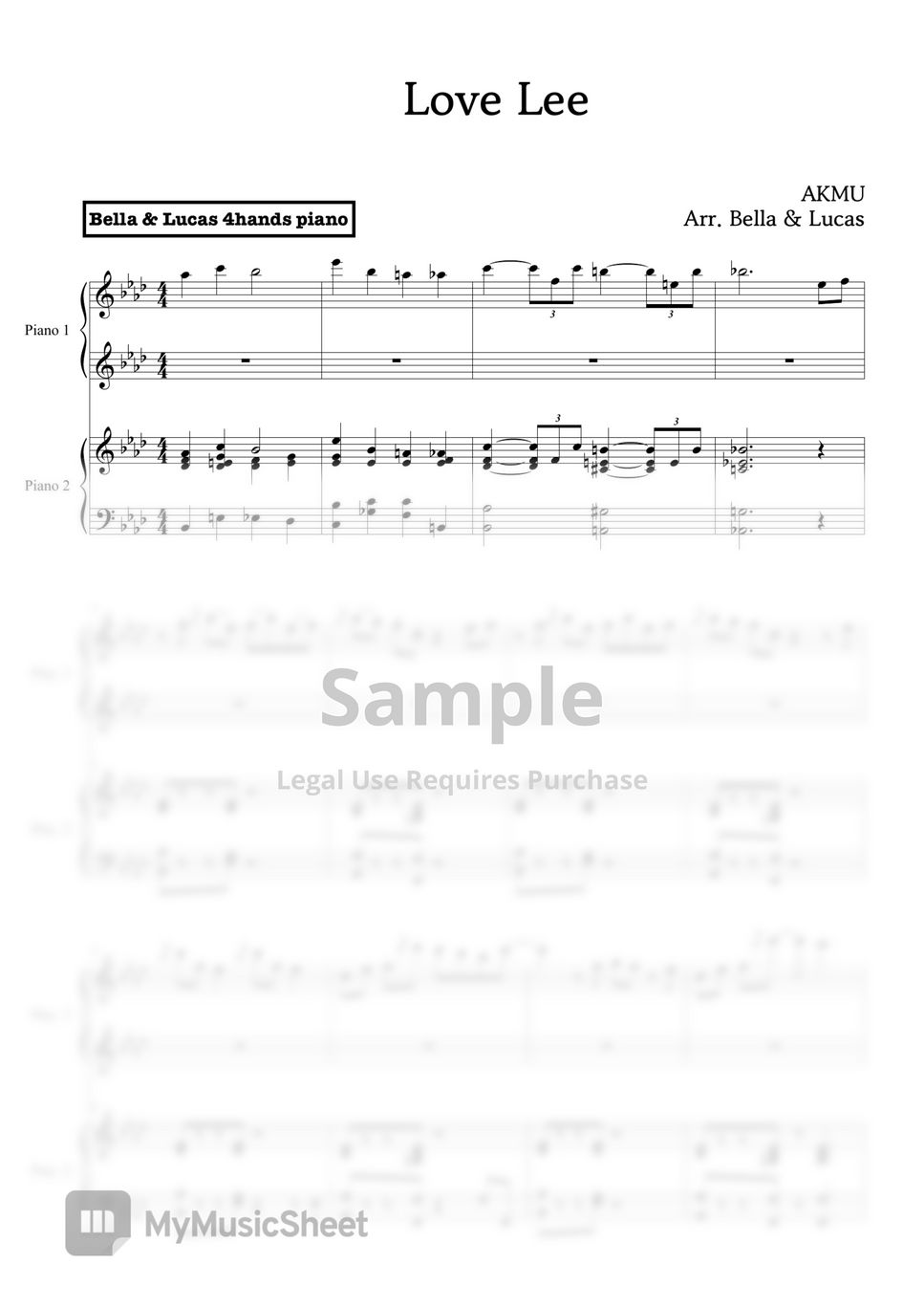 AKMU - Love Lee (4hands piano) by BELLA&LUCAS