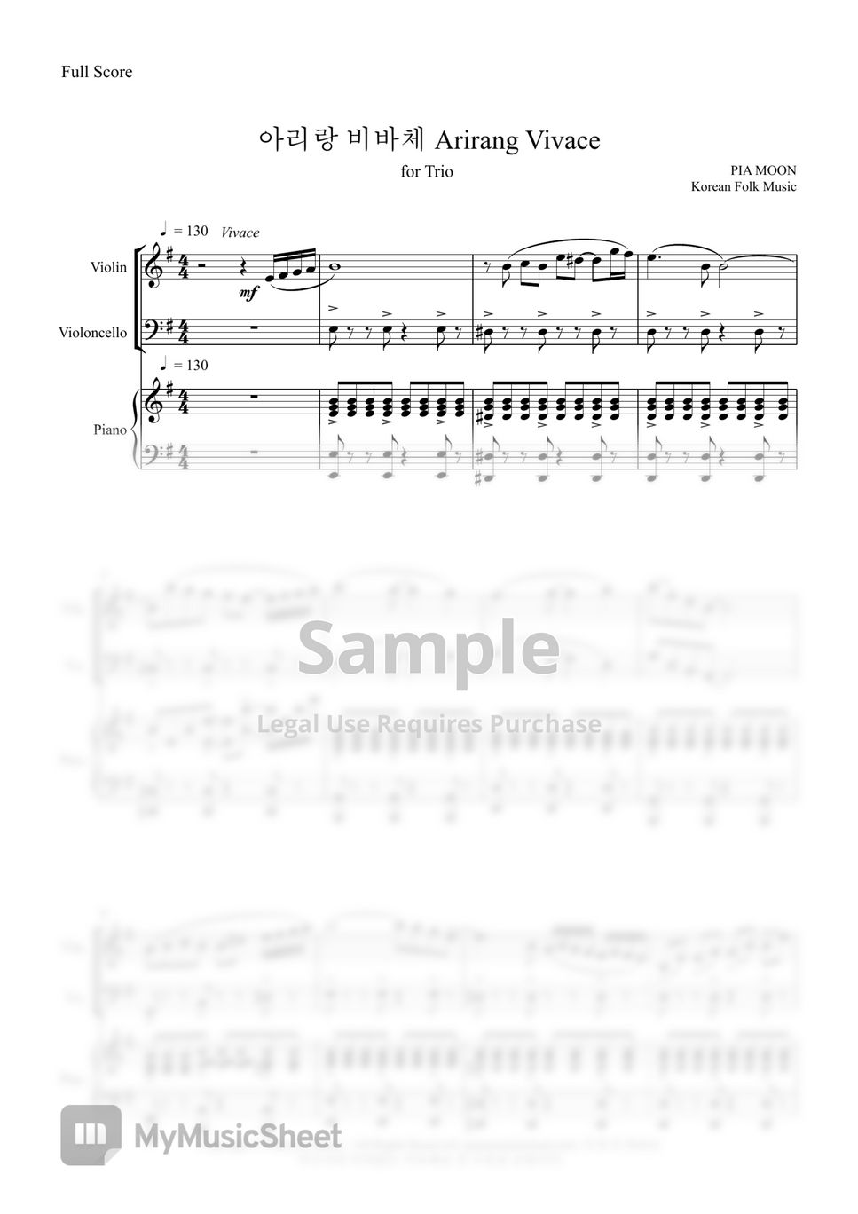 Korean Folk Music - Arirang Vivace (Piano Trio) by PIA MOON