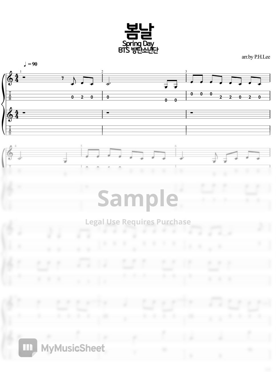 BTS - Spring Day (1st,2nd,3rd,4th) Ukulele TAB Sheets by P3
