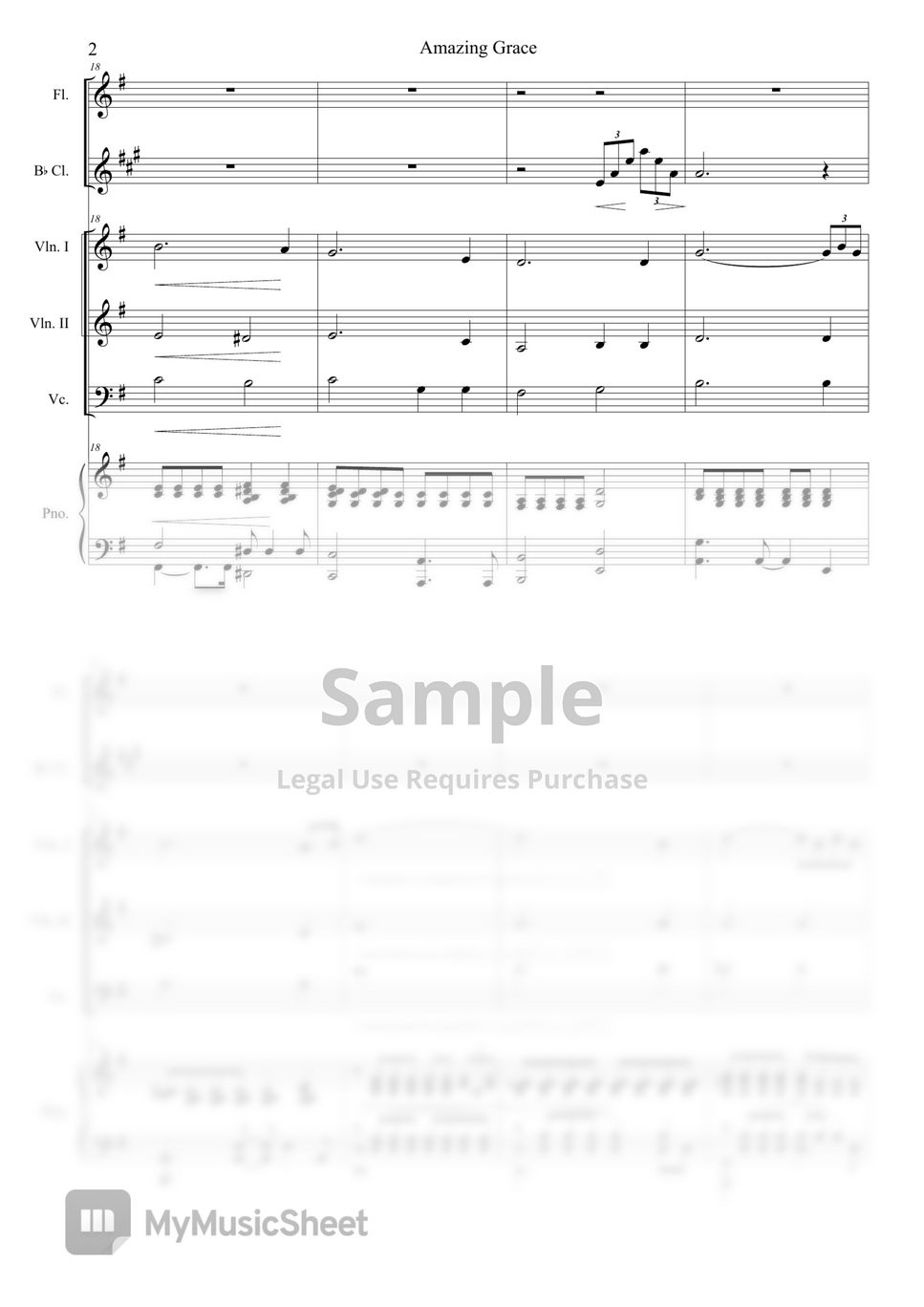 John Newton - Amazing Grace for Ensemble(Fl.Cl.vn1,2,vc,pno) by sorahong