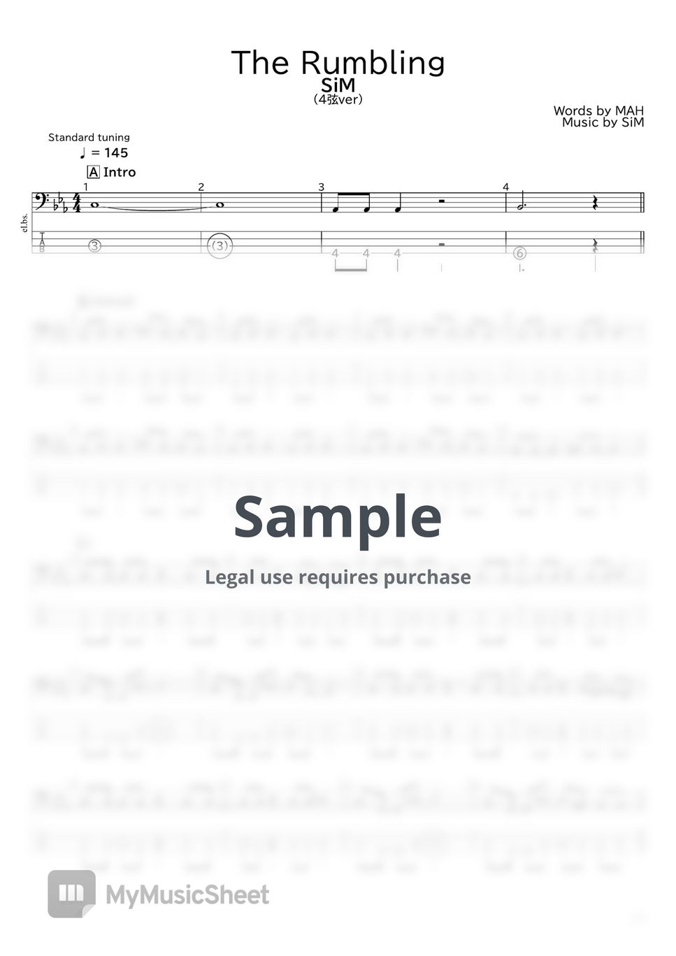 SiM - The Rumbling(4弦ver) 악보 by たぶべー＠財布に優しいベース楽譜屋さん（BASS・TAB譜）