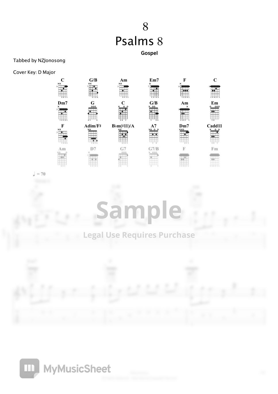 Gospel psalms 8 fingerstyle sheets by nzjonosong