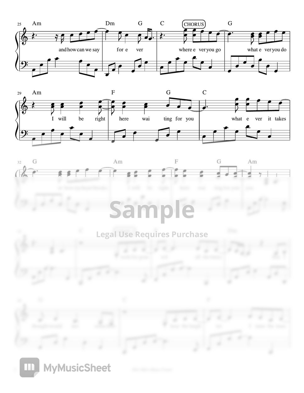 Richard Marx - Right Here Waiting (piano sheet music) by Mel's Music Corner