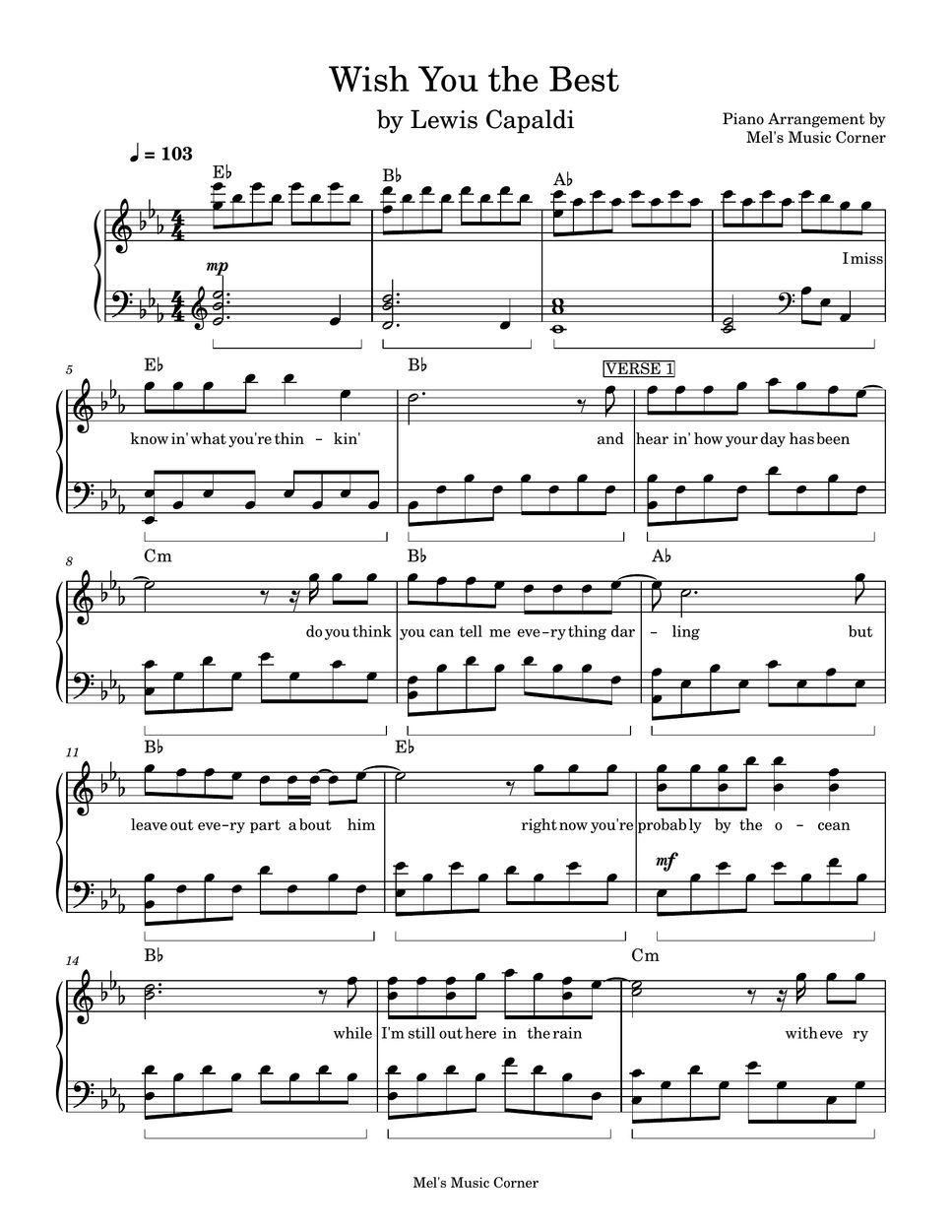 Lewis Capaldi Wish You The Best piano Sheet Music Sheets By Mel s 