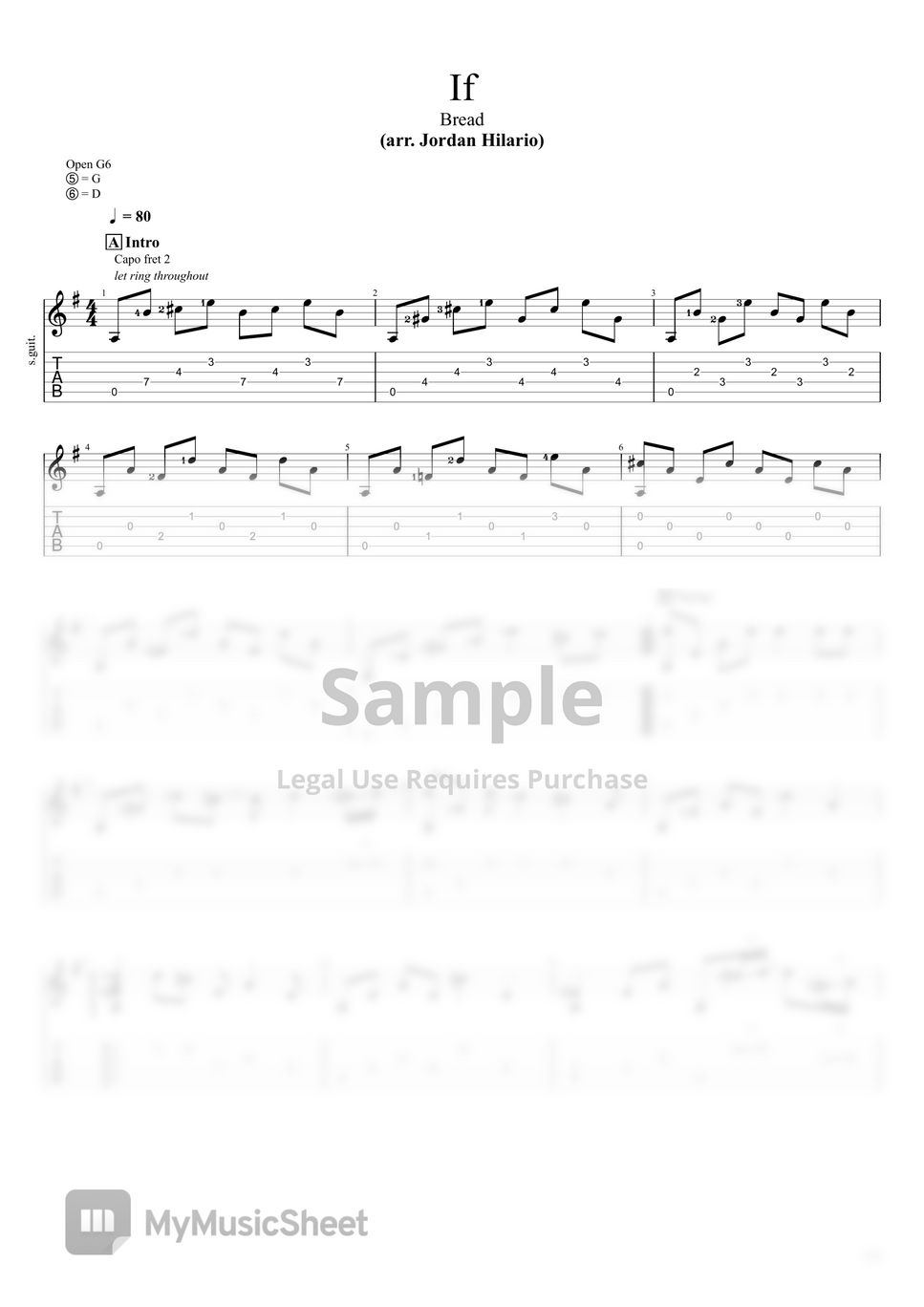 Bread IF Bread Fingerstyle Tab Fingerstyle Guitar Sheets by Jordan