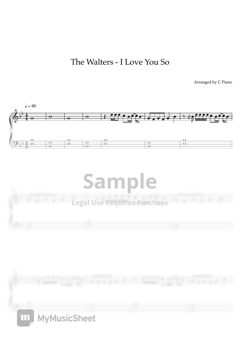 The Walters - I Love You So (Easy Version) by C Piano