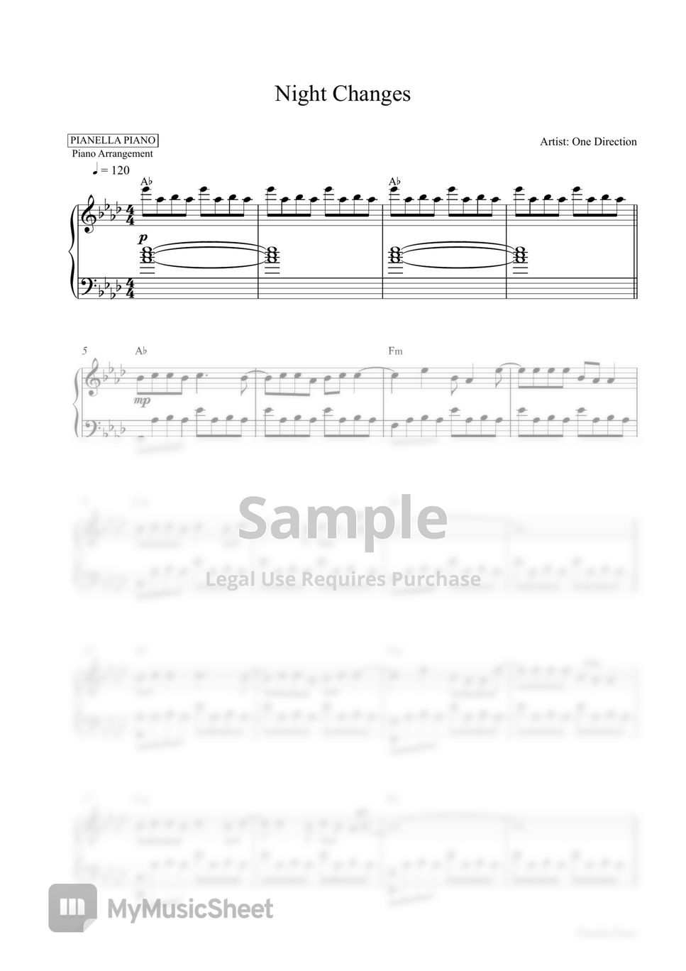 One Direction - Night Changes (Piano Sheet Music) by Pianella Piano