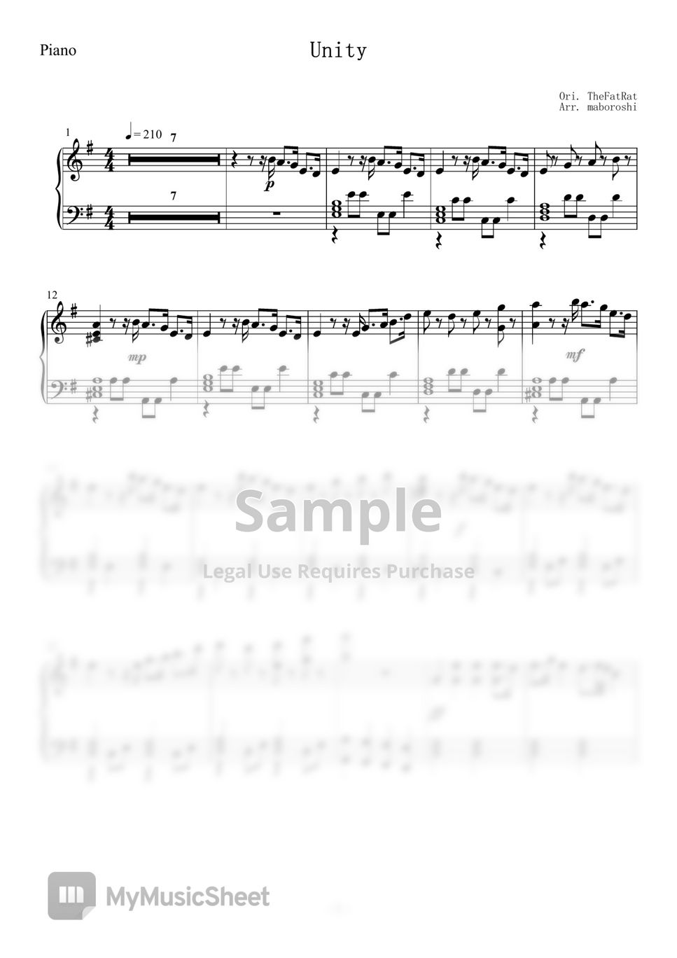 Thefatrat unity piano sheet sheets by maboroshi