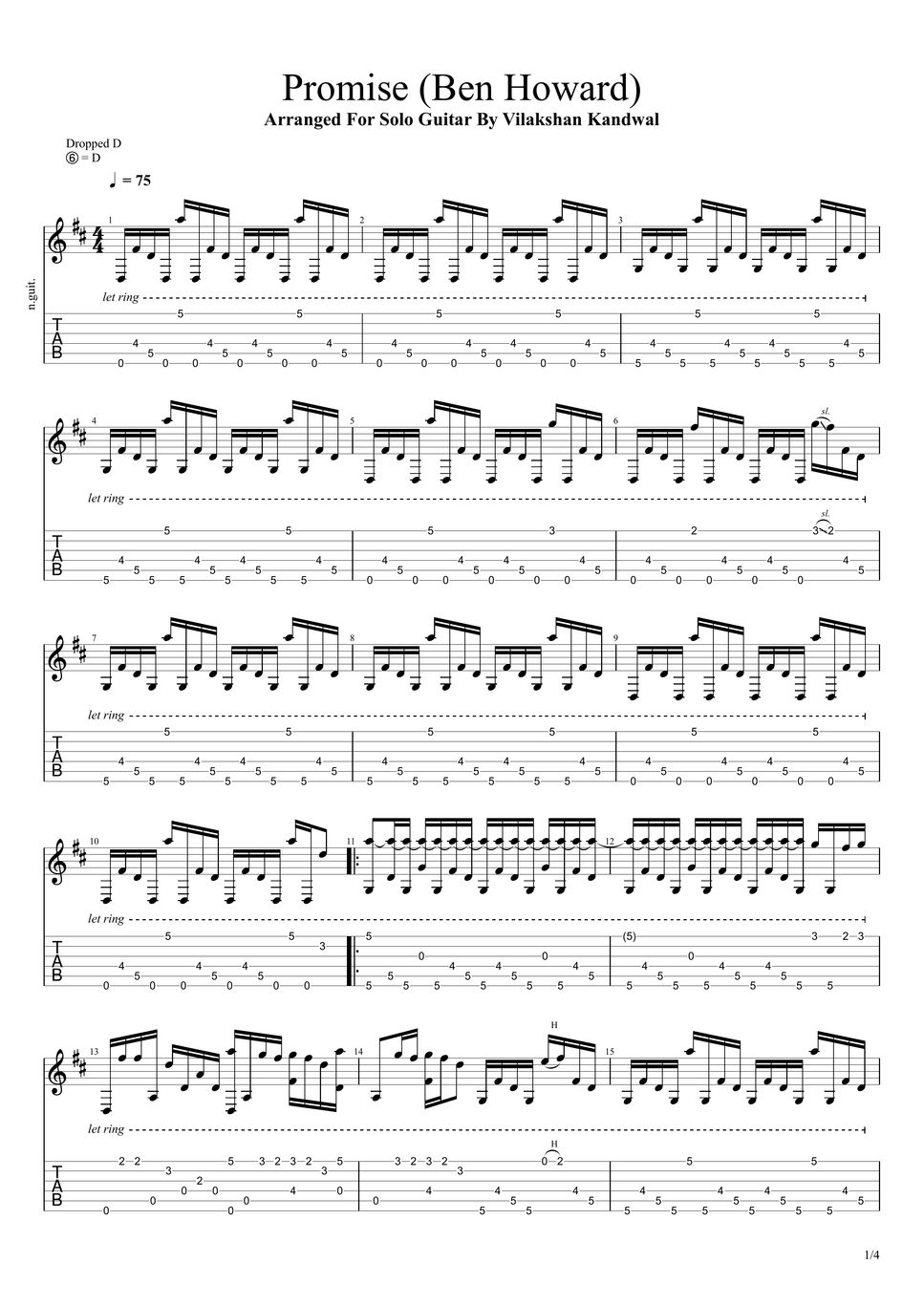 Ben Howard Promise (Solo Guitar Arrangement) Sheets by Vilakshan Kandwal