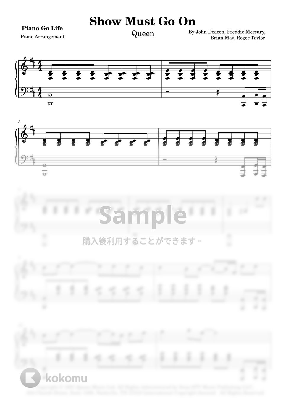Queen The Show Must Go On 楽譜 by Piano Go Life